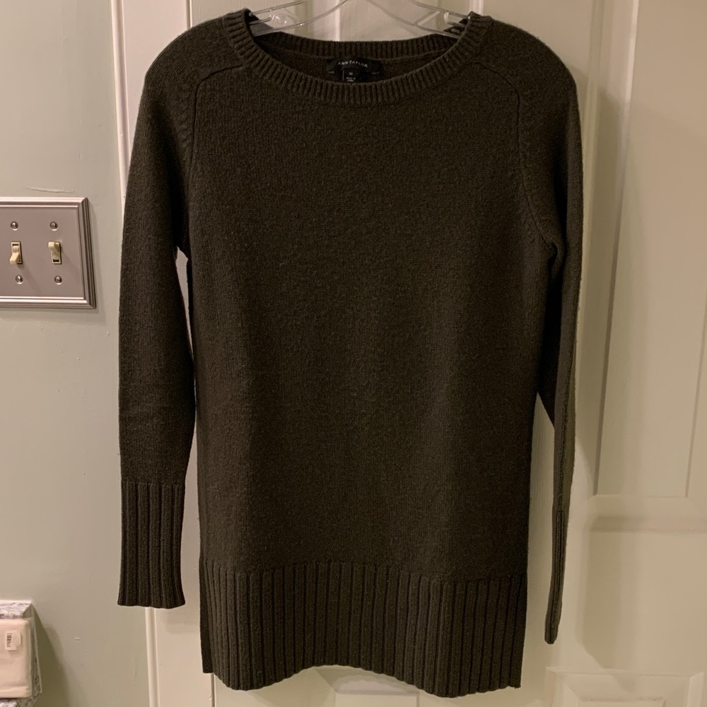 Ann Taylor Olive Crew Neck Tunic Sweater
